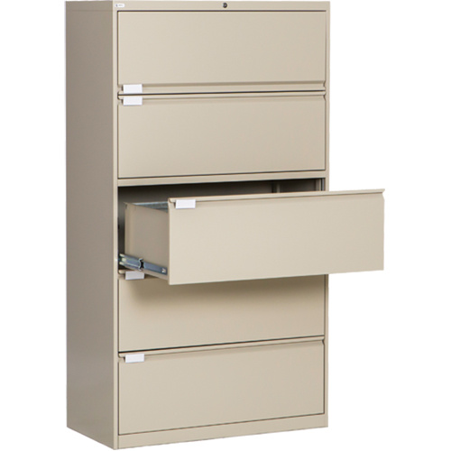 Perfix Inc. 2051-13333-36-9393 Lateral Filing Cabinet Lateral Filing Cabinet, Steel, 5 Drawers, 36" W x 18" D x 65-1/2" H, Beige - Each