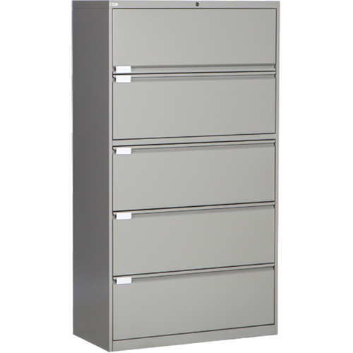 Perfix Inc. 2051-13333-36-9363 Lateral Filing Cabinet Lateral Filing Cabinet, Steel, 5 Drawers, 36" W x 18" D x 65-1/2" H, Grey - Each