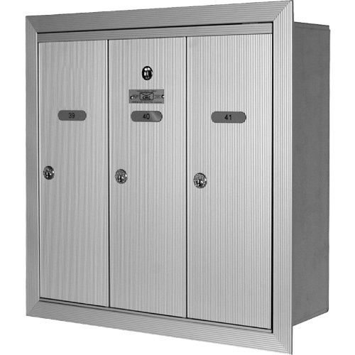 Canadian Mailbox Company NS101-RECESSED-3 Single Deck Recessed Mailboxes, Wall -Mounted, 16" x 5-1/2", 3 Doors, Aluminum-(Each)
