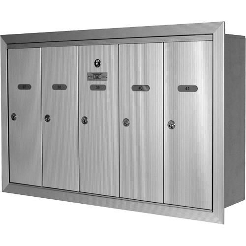 Canadian Mailbox Company NS101-RECESSED-4 Single Deck Recessed Mailboxes, Wall -Mounted, 16" x 5-1/2", 4 Doors, Aluminum-(Each)
