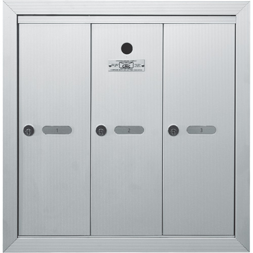 Canadian Mailbox Company NS101-SURFACEMOUNT-3 Single Deck Mailboxes, Wall -Mounted, 16" x 5-1/2", 3 Doors, Aluminum-(Each)