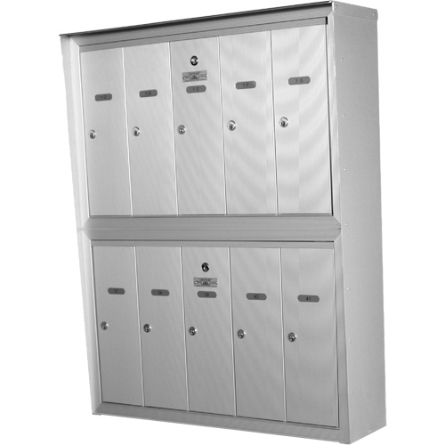 Canadian Mailbox Company NS201-ALUMINUM-3 Double Deck Mailboxes, Wall -Mounted, 16" x 5-1/2", 6 Doors, Aluminum-(Each)