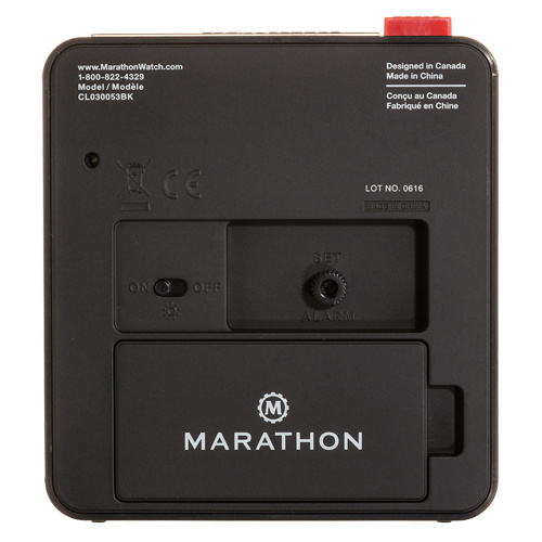 Marathon CL030053BK Desk Alarm Clock, Analog, Battery Operated, 3.5" W x 1.5" D x 3.75" H, Black-(Each)
