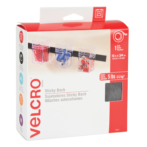 Velcro Companies 90081C Fastener Fastener, Hook & Loop, 15' x 3/4", Adhesive, Black - Each