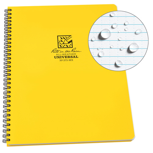 Rite In The Rain 373-MX Side-Spiral Notebook Side-Spiral Notebook, Soft Cover, Yellow, 84 Pages, 8-1/2" W x 11" L - Each