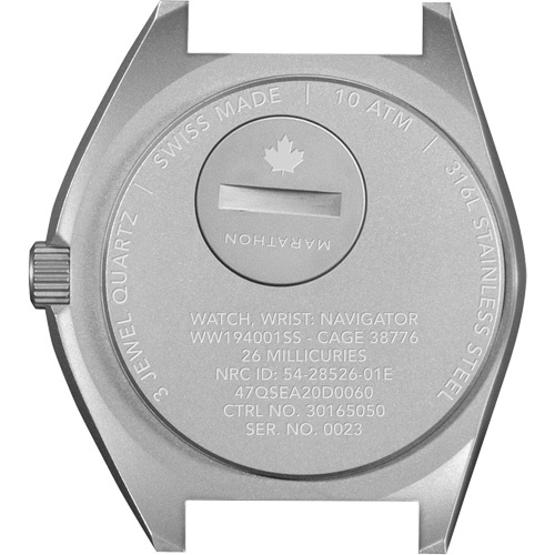 Marathon WW194001SS-0830 Steel Navigator Watch on 3-Piece Rubber Strap Kit, Digital, Battery Operated, 41 mm, Black-(Each)