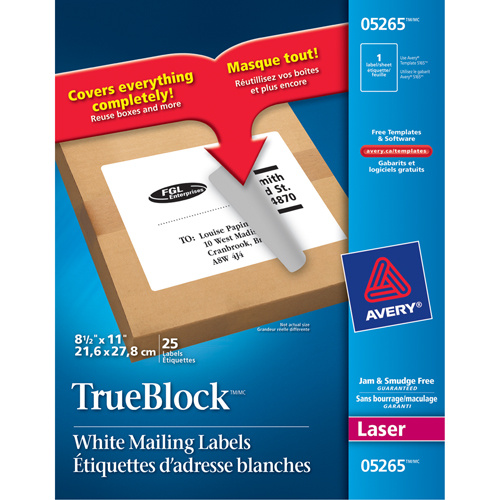 Avery Dennison 773424 TrueBlock™ Laser Shipping Labels TrueBlock™ Laser Shipping Labels, 11" W x 8.5" L, White - Pack of 25