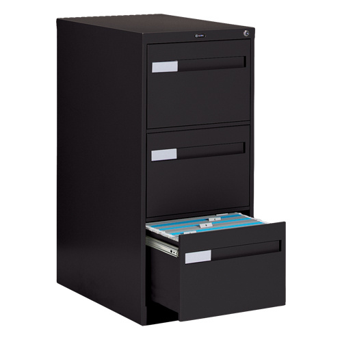 Offices To Go 26-352 BLK Vertical Filing Cabinet with Recessed Drawer Handles Vertical Filing Cabinet with Recessed Drawer Handles, 3 Drawers, 18.15" W x 26.56" D x 40" H, Black - Each