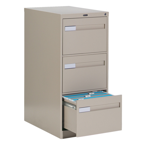 Offices To Go 26-352 NEV Vertical Filing Cabinet with Recessed Drawer Handles Vertical Filing Cabinet with Recessed Drawer Handles, 3 Drawers, 18.15" W x 26.56" D x 40" H, Beige - Each