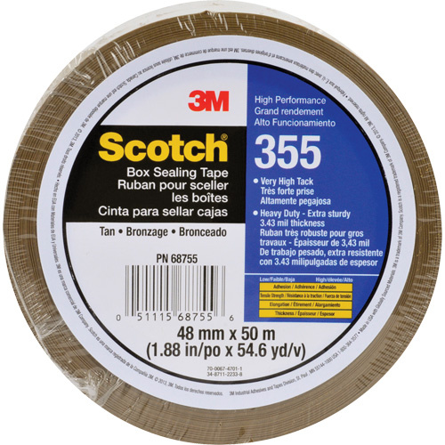 3M 355-48X50-CLR Scotch® 355 Box Sealing Tape Scotch<sup>®</sup> 355 Box Sealing Tape, Hot Melt Adhesive, 3.4 mils, 48 mm (1-22/25") x 50 m (164') - Roll