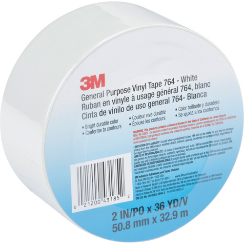 3M 764-2X36-WHT General Purpose Vinyl Tape 764, 48 mm (2") W x 32.9 m (108') L, White-(Each)