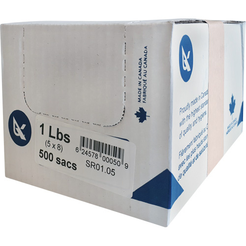 Polykar SR01.05 SR Series Food Packaging Bulk Pound Bags SR Series Food Packaging Bulk Pound Bags, Open Top, 8" x 5", 0.85 mil - Box of 500