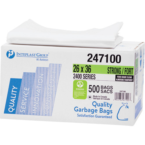 Food Contact Garbage Bags Food Contact Garbage Bags, Strong, 26" W x 36" L, Clear - Case of 200