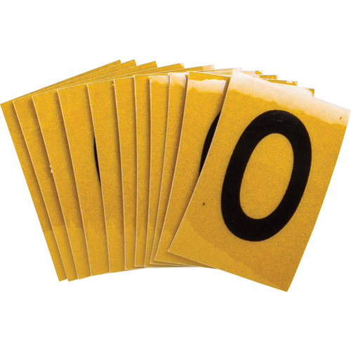 Brady 5920-0 Reflective Individual Number and Letter Labels Reflective Individual Number and Letter Labels, 0, 1" H, Black on Yellow - Pack of 25