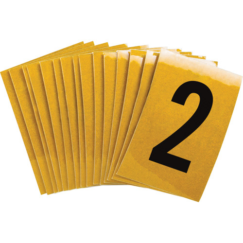 Brady 1468307 Reflective Individual Number and Letter Labels Reflective Individual Number and Letter Labels, 2, 1" H, Black on Yellow - Pack of 25