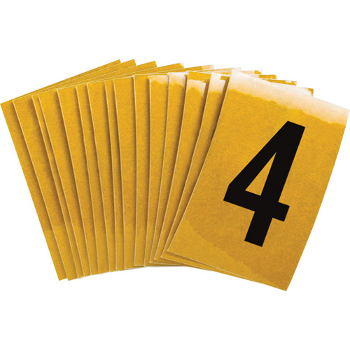 Brady 1468367 Individual Number and Letter Labels Individual Number and Letter Labels, 4, 2" H, Black on Yellow - Pack of 25