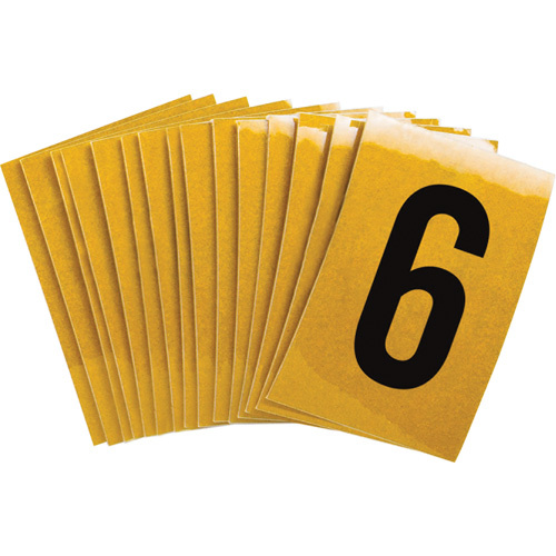 Brady 1468428 Reflective Individual Number and Letter Labels Reflective Individual Number and Letter Labels, 6, 1" H, Black on Yellow - Pack of 25