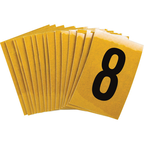 Brady 1468489 Reflective Individual Number and Letter Labels Reflective Individual Number and Letter Labels, 8, 1" H, Black on Yellow - Pack of 25