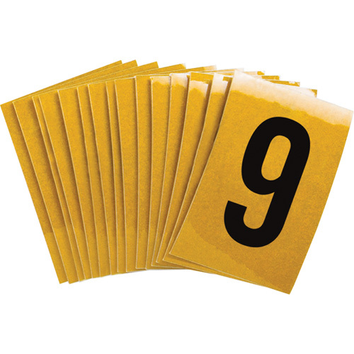 Brady 1468520 Reflective Individual Number and Letter Labels Reflective Individual Number and Letter Labels, 9, 1" H, Black on Yellow - Pack of 25