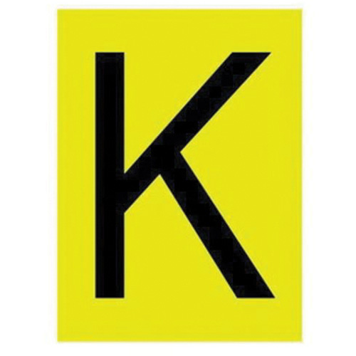 Brady 5920-K Reflective Individual Number and Letter Labels Reflective Individual Number and Letter Labels, K, 1" H, Black on Yellow - Pack of 25