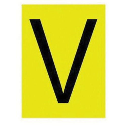 Brady 5920-V Reflective Individual Number & Letter Labels Reflective Individual Number & Letter Labels, V, 1" H, Black on Yellow - Pack of 25