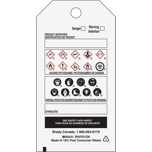 Brady 09672 OTS WHMIS Self-Laminating Tag OTS WHMIS Self-Laminating Tag, Vinyl, Sheet, 3-3/4" L x 5" W - Pack of 25