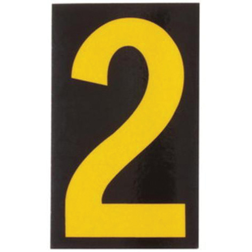 Brady 1132285 Reflective Individual Number and Letter Labels Reflective Individual Number and Letter Labels, 2, 2-1/2" H, Yellow on Black - Pack of 25