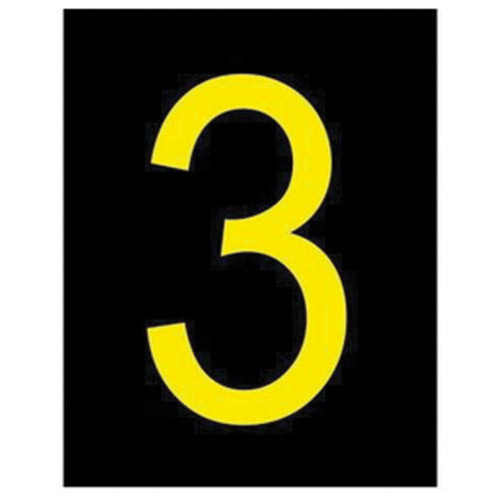 Brady 1132313 Reflective Individual Number and Letter Labels Reflective Individual Number and Letter Labels, 3, 2-1/2" H, Yellow on Black - Pack of 25