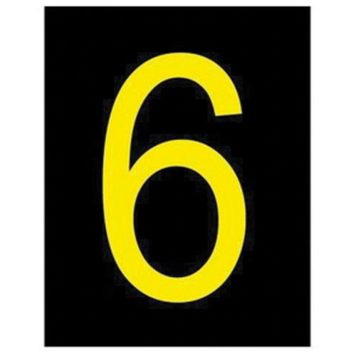 Brady 1132405 Reflective Individual Number and Letter Labels Reflective Individual Number and Letter Labels, 6, 2-1/2" H, Yellow on Black - Pack of 25