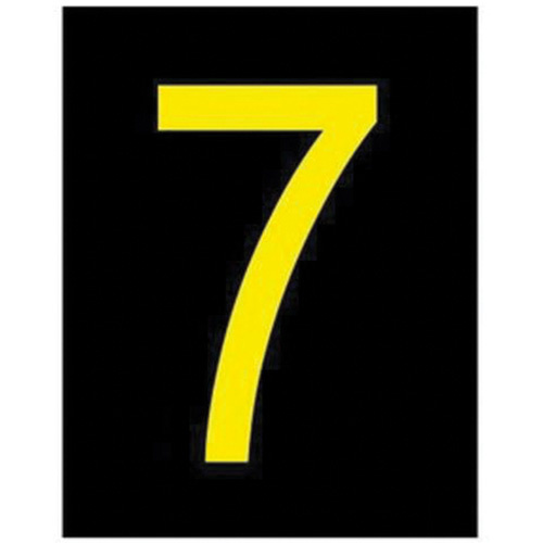 Brady 1132435 Reflective Individual Number and Letter Labels Reflective Individual Number and Letter Labels, 7, 2-1/2" H, Yellow on Black - Pack of 25