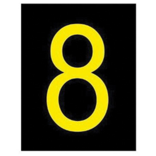 Brady 1132466 Reflective Individual Number and Letter Labels Reflective Individual Number and Letter Labels, 8, 2-1/2" H, Yellow on Black - Pack of 25