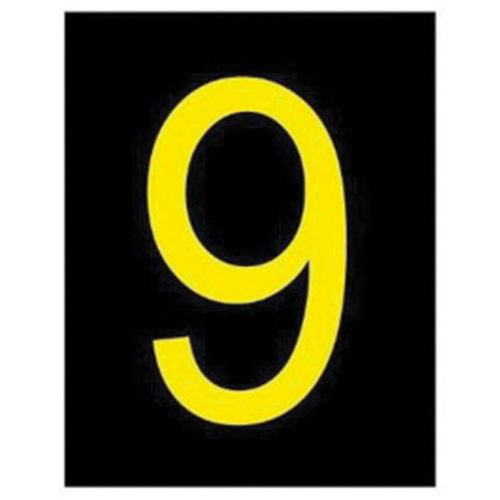 Brady 1132497 Reflective Individual Number and Letter Labels Reflective Individual Number and Letter Labels, 9, 2-1/2" H, Yellow on Black - Pack of 25