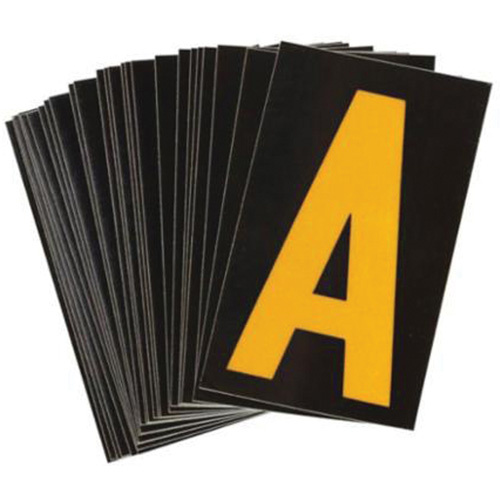 Brady 5000-A Reflective Individual Number and Letter Labels Reflective Individual Number and Letter Labels, A, 2-1/2" H, Yellow on Black - Pack of 25