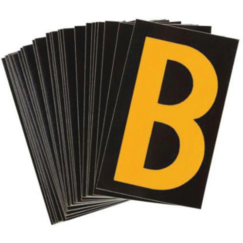 Brady 5000-B Reflective Individual Number and Letter Labels Reflective Individual Number and Letter Labels, B, 2-1/2" H, Yellow on Black - Pack of 25