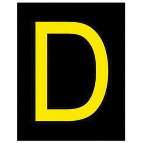 Brady 5000-D Reflective Individual Number and Letter Labels Reflective Individual Number and Letter Labels, D, 2-1/2" H, Yellow on Black - Pack of 25