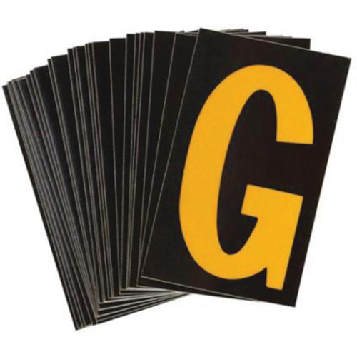 Brady 5000-G Reflective Individual Number and Letter Labels Reflective Individual Number and Letter Labels, G, 2-1/2" H, Yellow on Black - Pack of 25