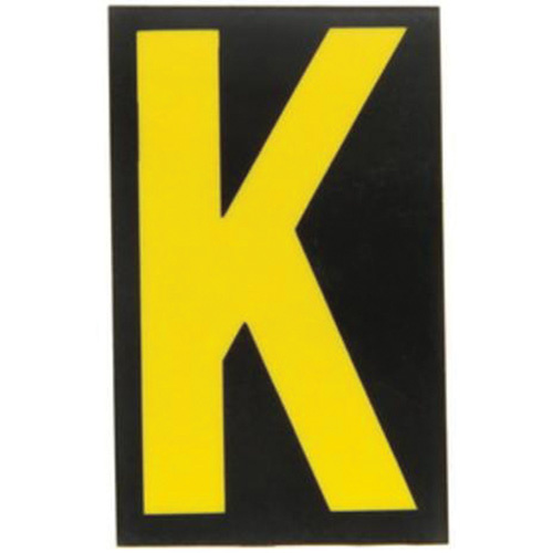 Brady 5000-K Reflective Individual Number and Letter Labels Reflective Individual Number and Letter Labels, K, 2-1/2" H, Yellow on Black - Pack of 25