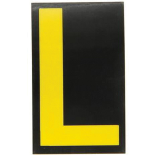 Brady 5000-L Reflective Individual Number and Letter Labels Reflective Individual Number and Letter Labels, L, 2-1/2" H, Yellow on Black - Pack of 25