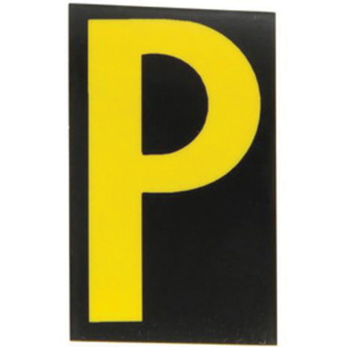 Brady 5000-P Reflective Individual Number & Letter Labels Reflective Individual Number & Letter Labels, P, 2-1/2" H, Yellow on Black - Pack of 25