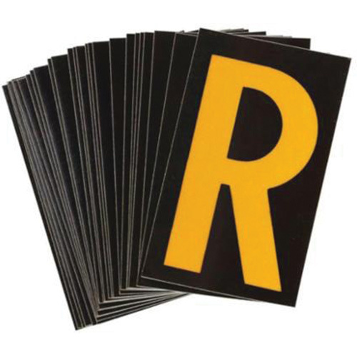 Brady 5000-R Reflective Individual Number & Letter Labels Reflective Individual Number & Letter Labels, R, 2-1/2" H, Yellow on Black - Pack of 25