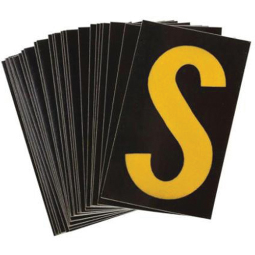 Brady 5000-S Reflective Individual Number & Letter Labels Reflective Individual Number & Letter Labels, S, 2-1/2" H, Yellow on Black - Pack of 25