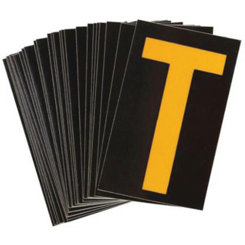 Brady 5000-T Reflective Individual Number & Letter Labels Reflective Individual Number & Letter Labels, T, 2-1/2" H, Yellow on Black - Pack of 25