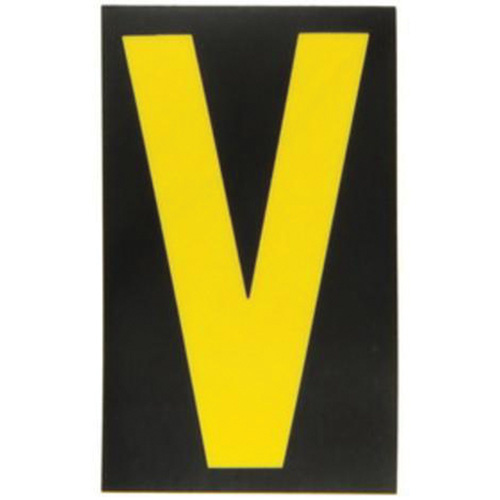 Brady 5000-V Reflective Individual Number & Letter Labels Reflective Individual Number & Letter Labels, V, 2-1/2" H, Yellow on Black - Pack of 25