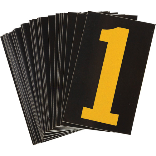 Brady 1457320 Reflective Individual Number and Letter Labels Reflective Individual Number and Letter Labels, 1, 1-1/2" H, Yellow on Black - Pack of 25