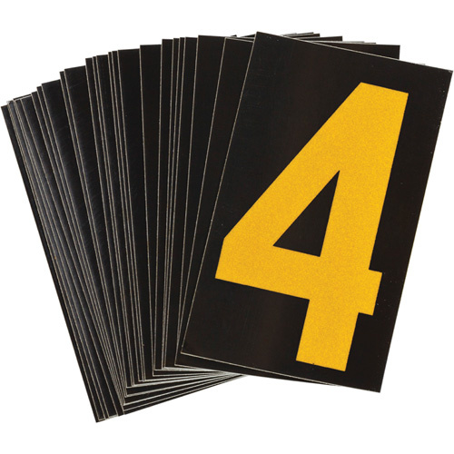 Brady 1457410 Reflective Individual Number and Letter Labels Reflective Individual Number and Letter Labels, 4, 1-1/2" H, Yellow on Black - Pack of 25