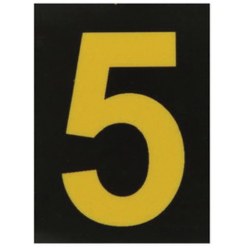 Brady 1457440 Reflective Individual Number and Letter Labels Reflective Individual Number and Letter Labels, 5, 1-1/2" H, Yellow on Black - Pack of 25