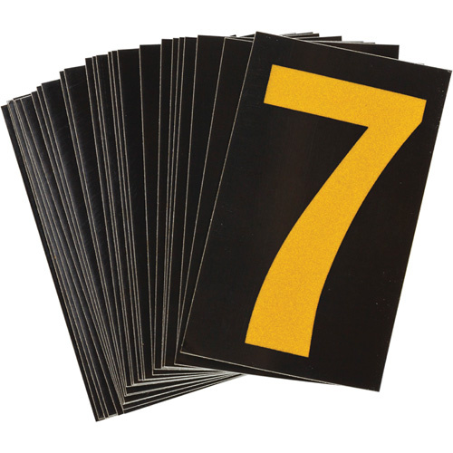 Brady 1457501 Reflective Individual Number and Letter Labels Reflective Individual Number and Letter Labels, 7, 1-1/2" H, Yellow on Black - Pack of 25
