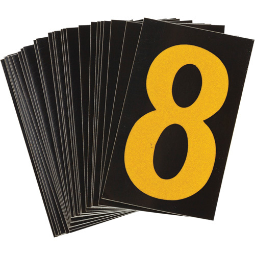 Brady 1457532 Reflective Individual Number and Letter Labels Reflective Individual Number and Letter Labels, 8, 1-1/2" H, Yellow on Black - Pack of 25