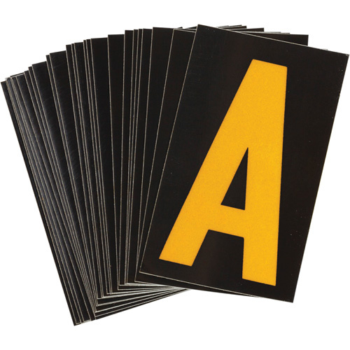 Brady 5890-A Reflective Individual Number and Letter Labels Reflective Individual Number and Letter Labels, A, 1-1/2" H, Yellow on Black - Pack of 25