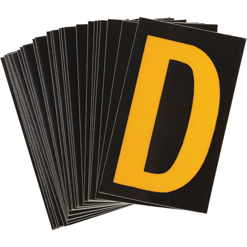 Brady 5890-D Reflective Individual Number and Letter Labels Reflective Individual Number and Letter Labels, D, 1-1/2" H, Yellow on Black - Pack of 25